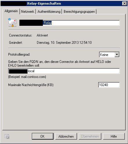 SBS2011 - Empfangsconnector Eigenschaft Allgemein