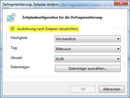 Windows7 Defrag GUI Zeitplan