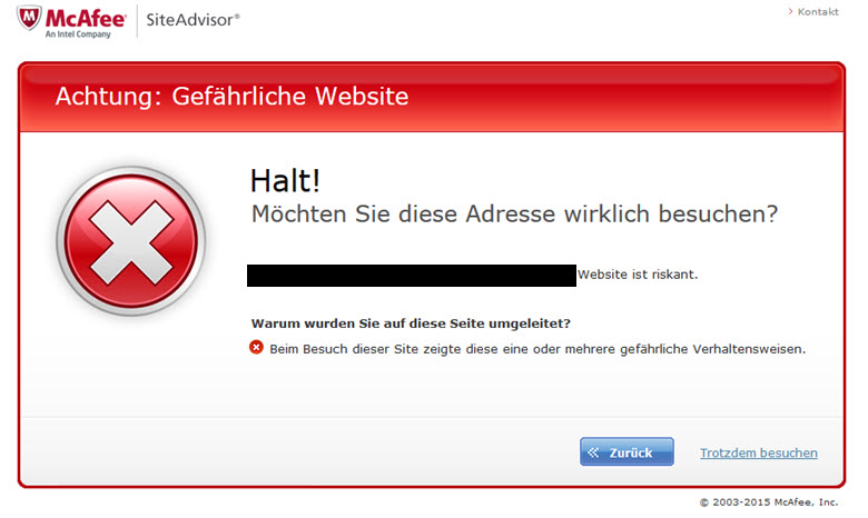 McAfee Website Warnung