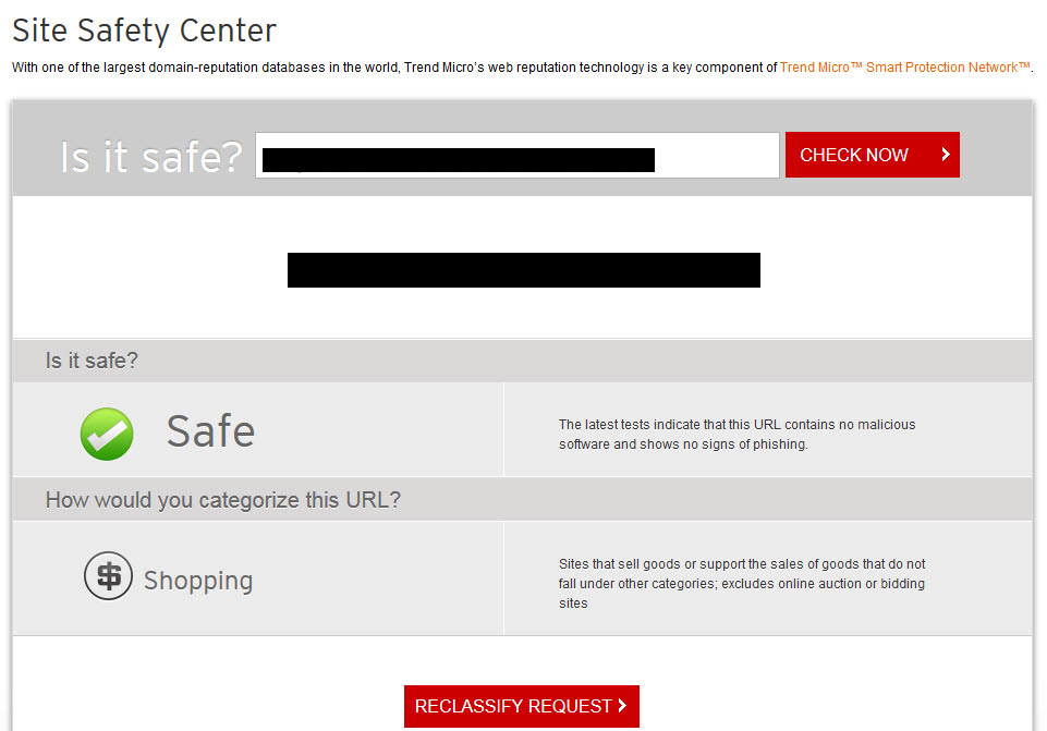 Trend Micro Site Safety Center Result TASTEOFIT