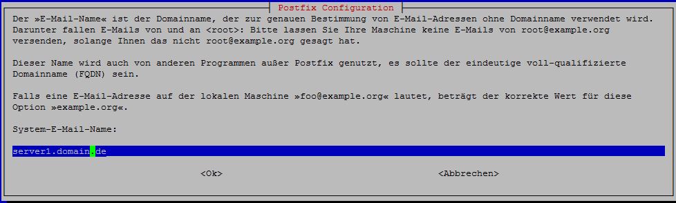 ISPConfig 3 - Installation Debian Jessie 5 Postfix Mail Name