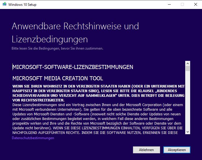 Windows 10 Media Creation Tool Step 1