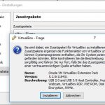 VirtualBox Zusatzpaket Extension Pack Install