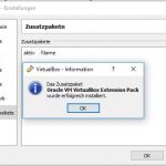 VirtualBox Zusatzpaket Extension Pack Success