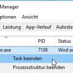 Windows 10 1709 Task explorer.exe beenden