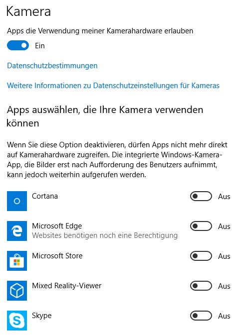 Windows 10 Kamera Datenschutz