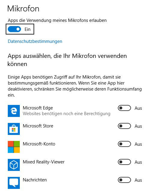 Windows 10 Mikrofon Datenschutz