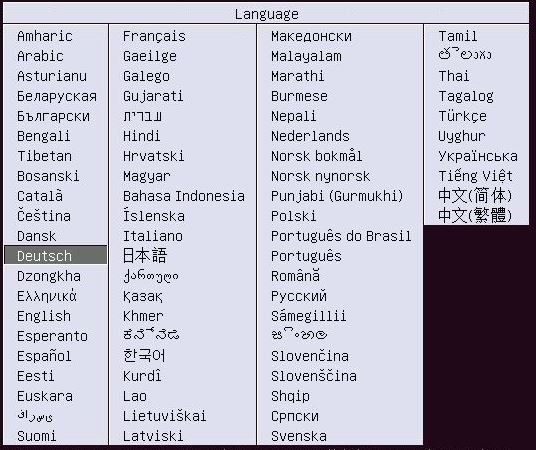 Ubuntu Server Installation - Sprache