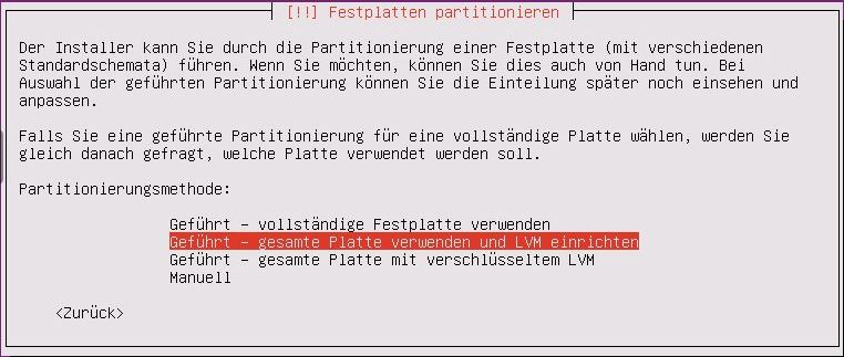 Ubuntu Server Installation - Partitionierung