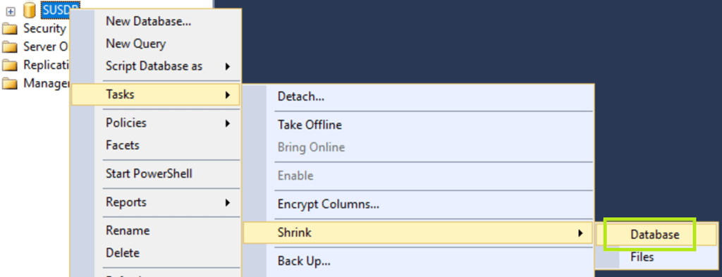 WSUS SUSDB Shrink