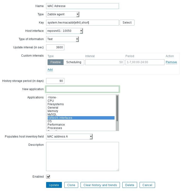 Zabbix Menü Configuration Hosts Inventory Item MAC