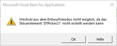 MS Excel DTPicker21 Steuerlement Entwurfsmodus