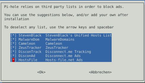 Pi-hole auf Proxmox Debian KVM installieren 5 Pi-hole Installer Block Lists