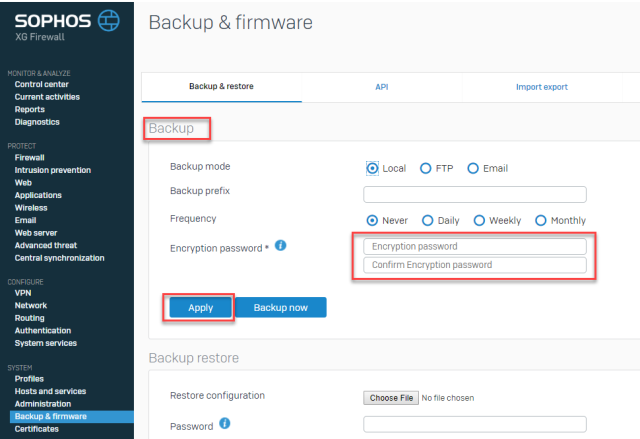 Sophos XG 17.5 Backup Encryption