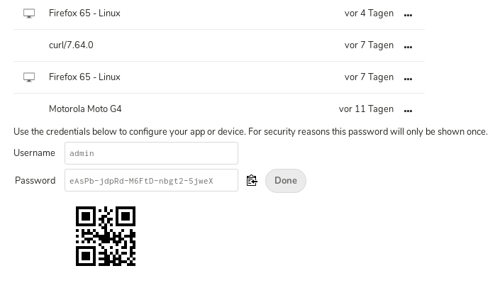 Nextcloud 16 App Config QR-Code