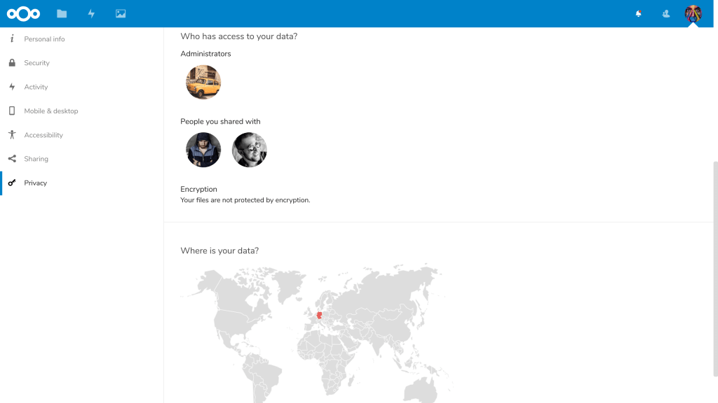 Nextcloud 16 Privacy