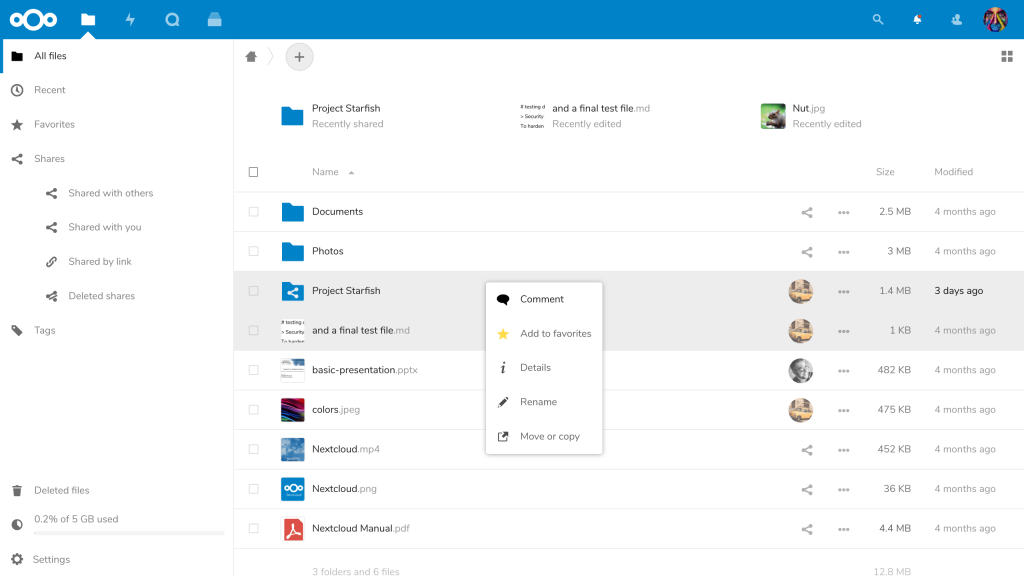 Nextcloud 16 Right Click