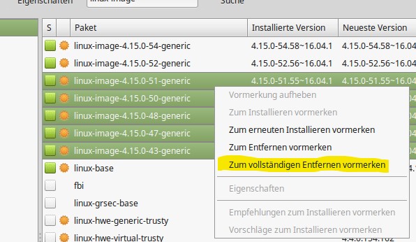 Linux Mint Paketverwaltung Kernel Remove