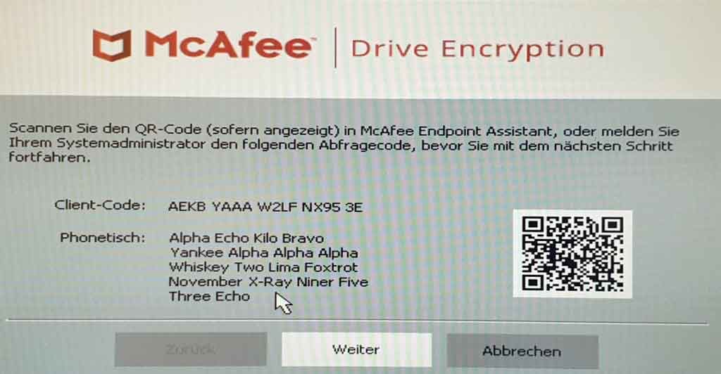 McAfee Preboot Recovery