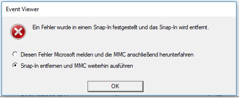 windows 10 eventlog snap in error