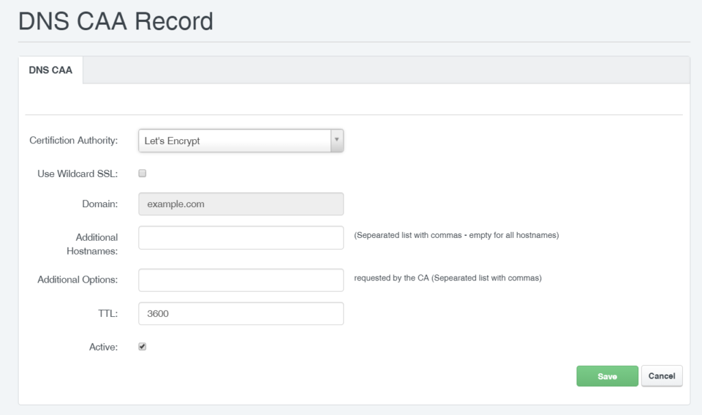 ISPConfig CAA Record