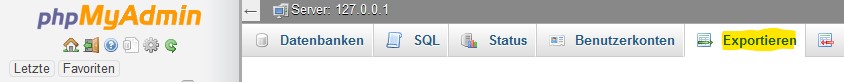 XAMPP unter Windows 10 aktualisieren 6 phpMyAdmin Menü Export