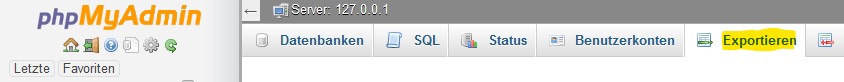 phpMyAdmin Menü Export