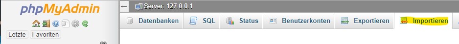 XAMPP unter Windows 10 aktualisieren 19 phpMyAdmin Importieren