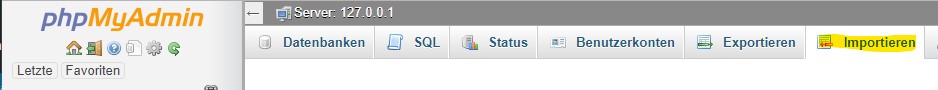phpMyAdmin Importieren