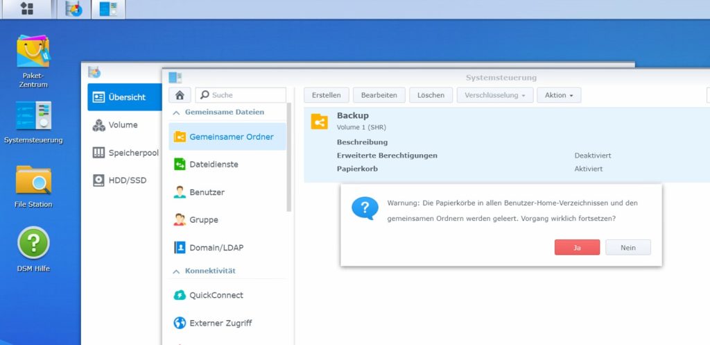 synology diskstation papierkoerbe loeschen