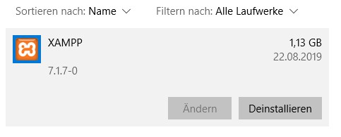 XAMPP unter Windows 10 aktualisieren 8 XAMPP Deinstallation