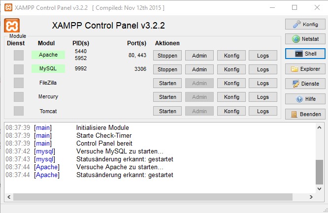 XAMPP unter Windows 10 aktualisieren 2 xampp control panel 3 2 2