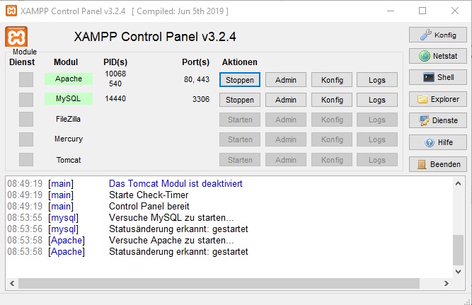 XAMPP unter Windows 10 aktualisieren 18 XAMPP Control Panel 3.2.4.
