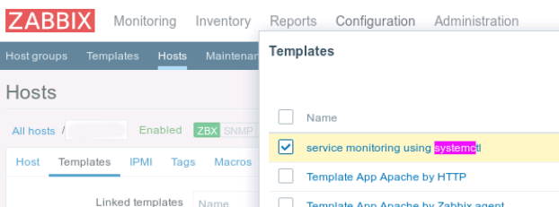 Zabbix monitoring systemctl Services 10 Zabbix Host add Template