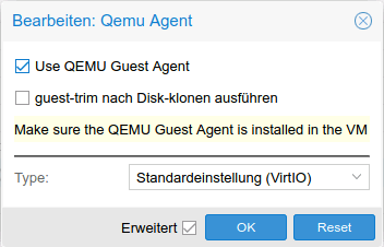 Proxmox VE QEMU Guest Agent installieren 8 ProxmoxVE QEMU Guest Agent Enable