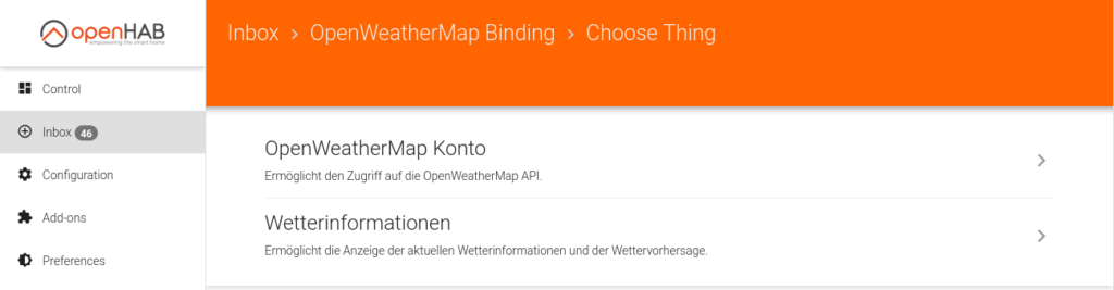 openHAB Things OpenWeather Map