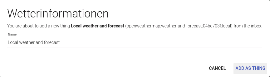 openHAB Thing Weather And Forecast
