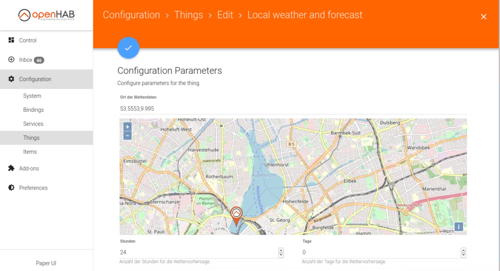 openHAB Weather And Forecast - Ort