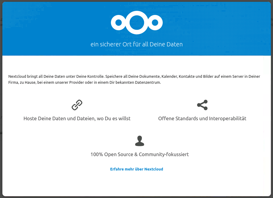 Nextcloud Welcome Wizard Step2