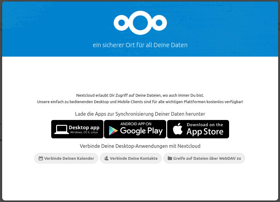 Nextcloud Welcome Wizard Step3