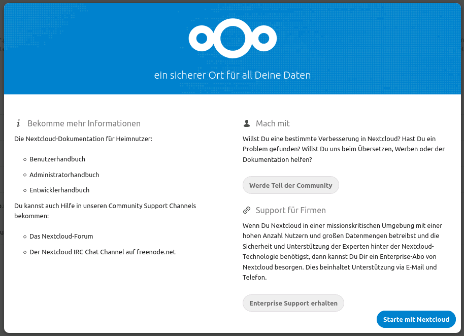 Nextcloud Welcome Wizard Step4