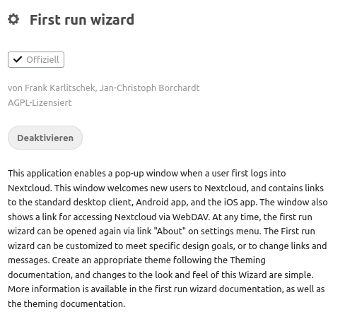 Nextcloud Welcome Wizard deaktivieren 6 Nextcloud App First run wizard