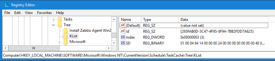 Regsitry Task Tree