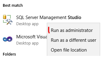 MS SQL Studio Run as Admin