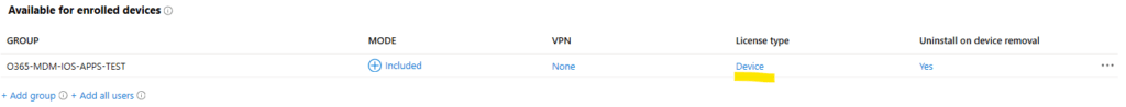 Intune App Licensing Type Device