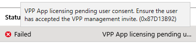 Intune VPP App Licensing Error