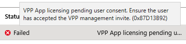 Microsoft Intune - Devicemanagement VPP App 0x87D13B92 2 Intune VPP App Licensing Error
