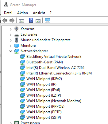 Windows 10 Gerätemanager - Netzwerk