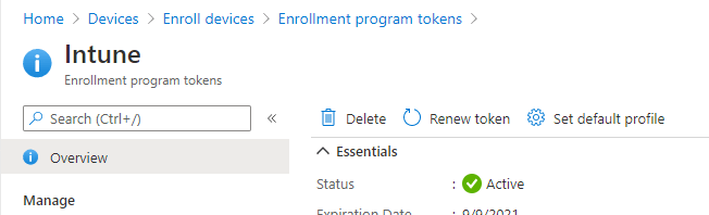 Intune Enrollment Token Menu Renew