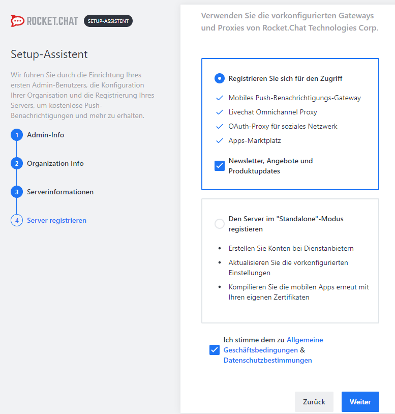 Rocket.Chat - Setup Serverregistrierung